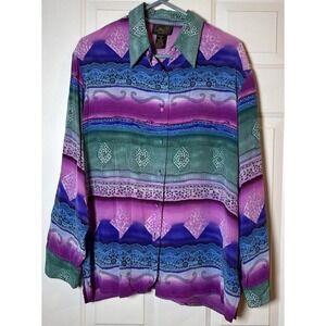 Vintage Corey B New York 100%‎ Silk Blouse Women's XL Multicolor Abstract